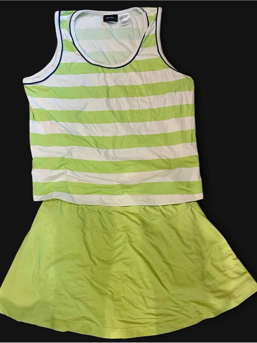 Women Kalin Lime Stripe Tank & Skirt golf tennis athletic 2 piece large m Set